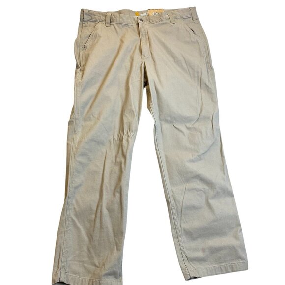 Carhartt Mens Dungaree Pants 40x32 Rugged Flex Relaxed Fit Rigby  Beige Stretch - Picture 1 of 13